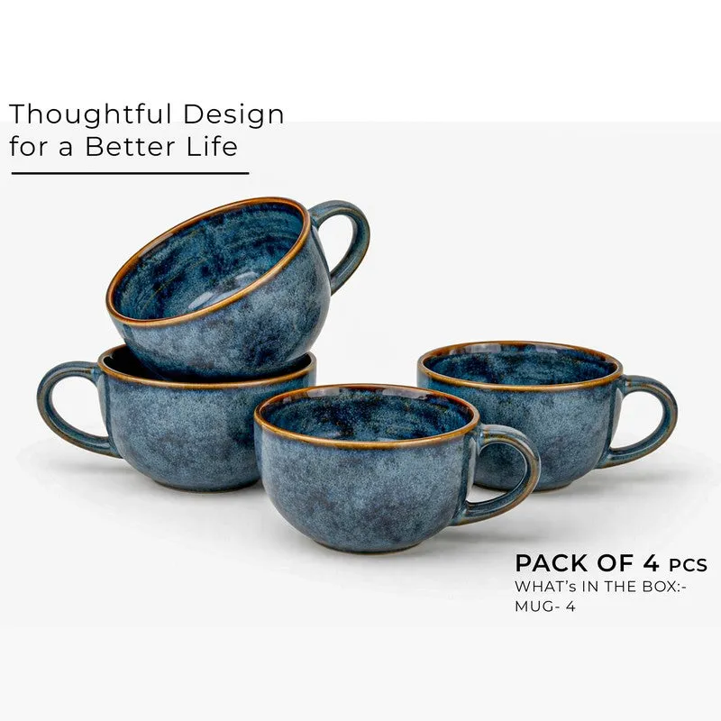 Cuddle Ceramic Tea Cup (250 mL Each),Blue) - Set Of Four media 3