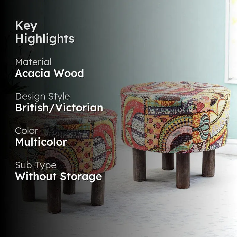 Qverix Acacia Wooden Ottomans (Multicolor) - Set Of Two media 2