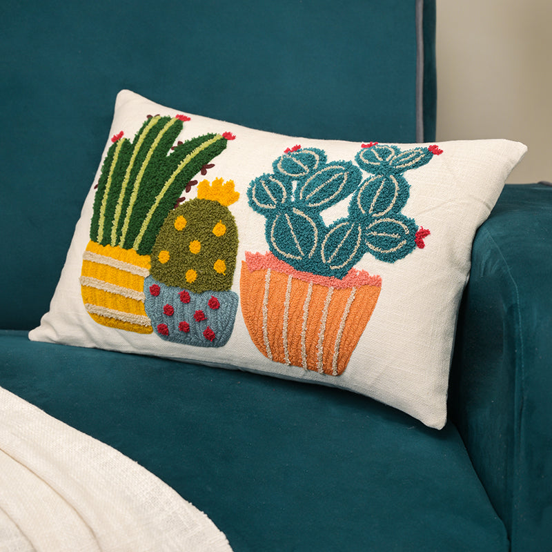 Comfy Cacti Embroidered Cotton Cushion Cover media 4