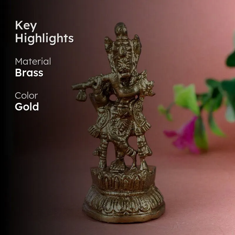 Krishna With Flute Brass Idol media 2
