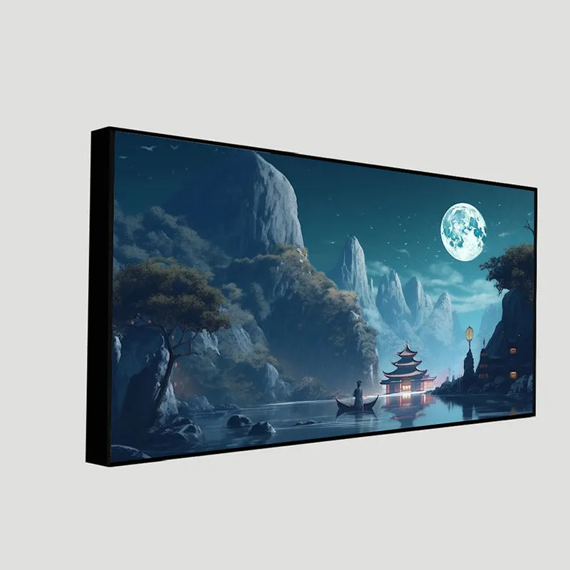 Moonlight Magic Valley Wall Painting With Frame media 7
