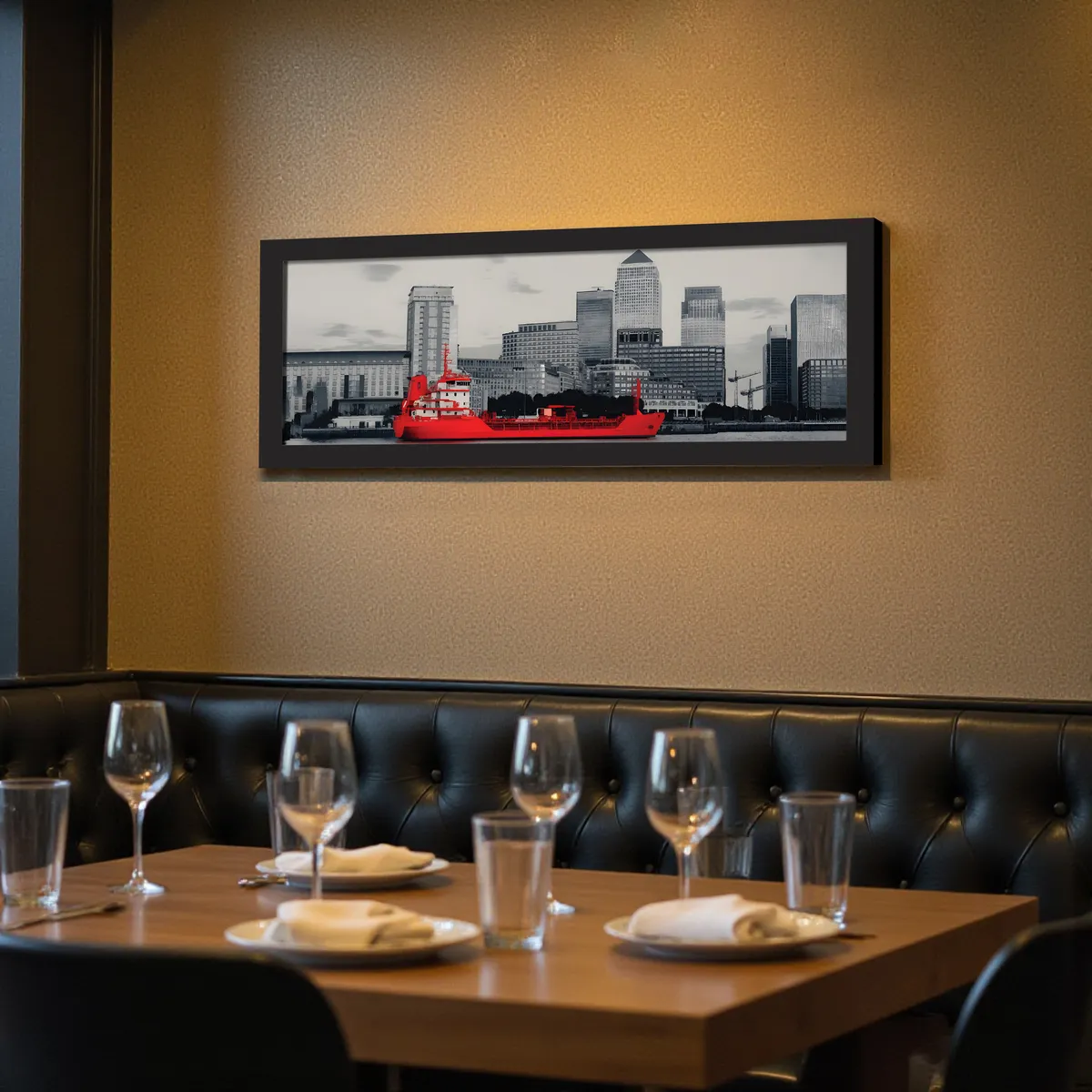 Cityscape Red Boat Wall Painting With Frame media 6