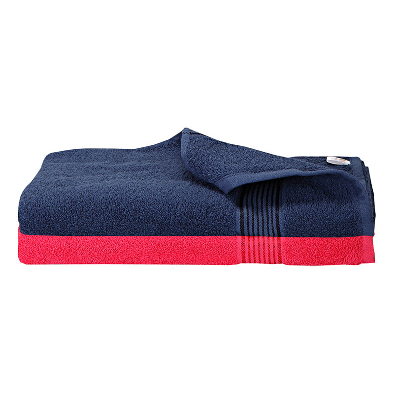 Nuage Cotton Bath Towel (Red & Navy Blue) - Set Of Two media 3