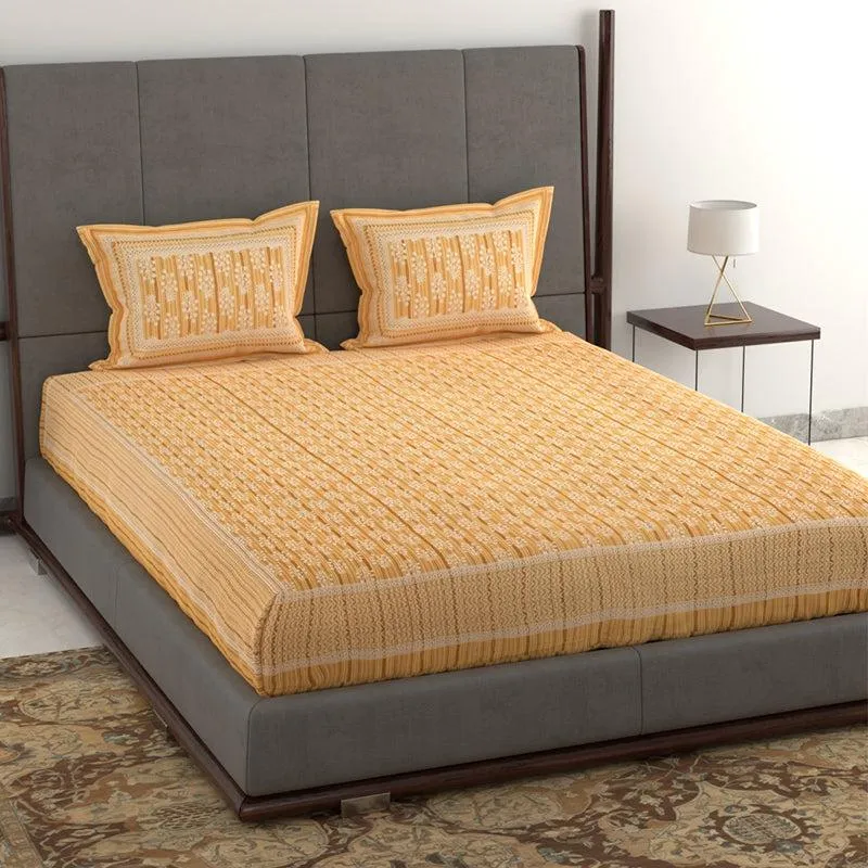 Saavika Printed Cotton Bedsheet (Yellow) - 280 TC media 3