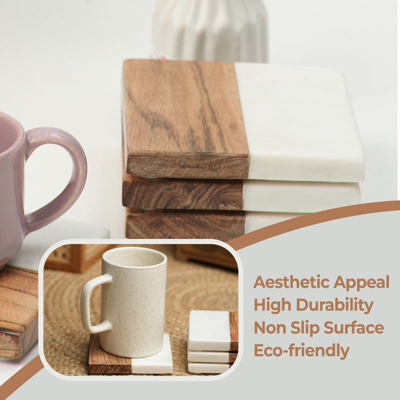 Zorlan Boho Marble & Acacia Wood Coaster - Set Of Four media 4