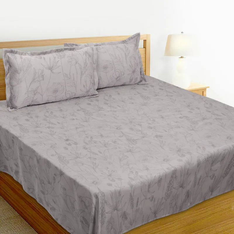 Jonees Printed Cotton Bedsheet (Grey) - 300 TC media 1