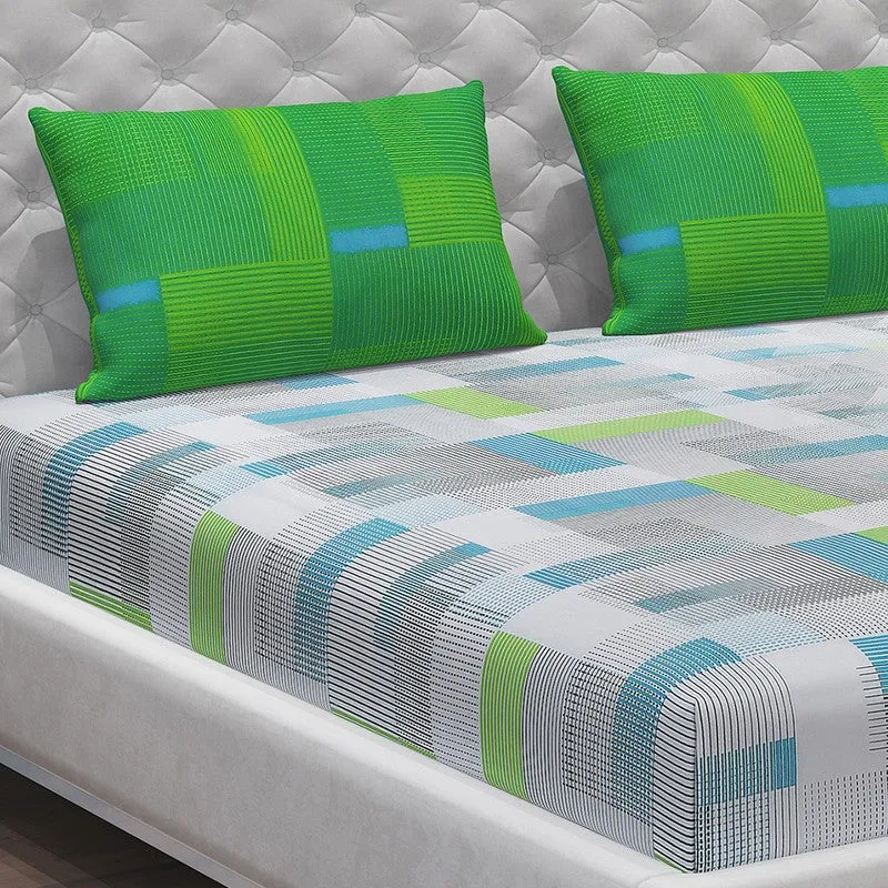 Monte Carlo Checkora Cotton Bedsheet (White,Green) - 104 TC media 5