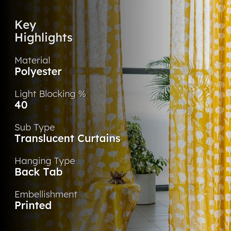 Tranquebar Home Bloom Grace Polyester Curtains(Yellow) - Set Of Two media 2