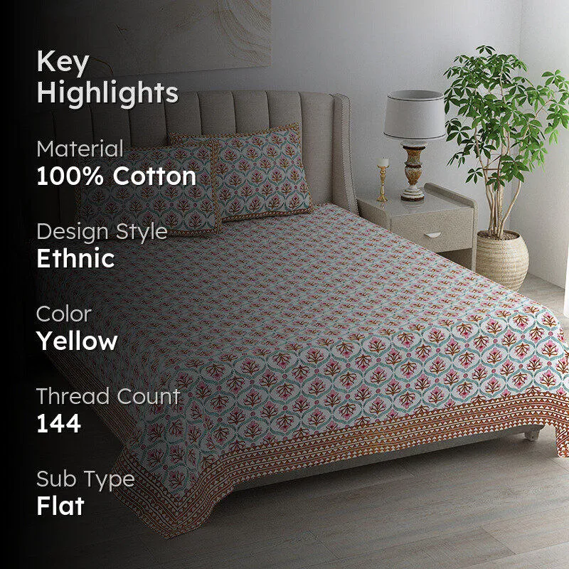 Ethnik Mirage Cotton Bedsheet (Pink, Brown) - 144 TC media 2