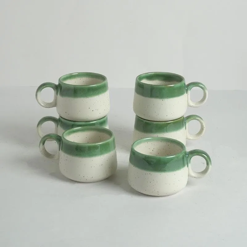 Nouvelle Ceramic Tea Cup (150 mL Each) /Green)-  Set of Six media 3