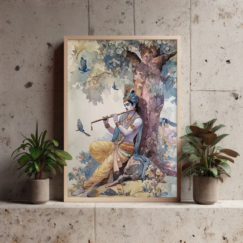 Vrindavan Bihari Lord Krishna Blissful Archival Paper Wall Art - Natural Brown Frame media 4