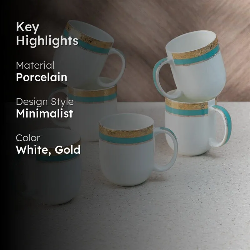 Rigva Porcelain Tea Cup (260 mL Each/Gold) - Set of Six media 2