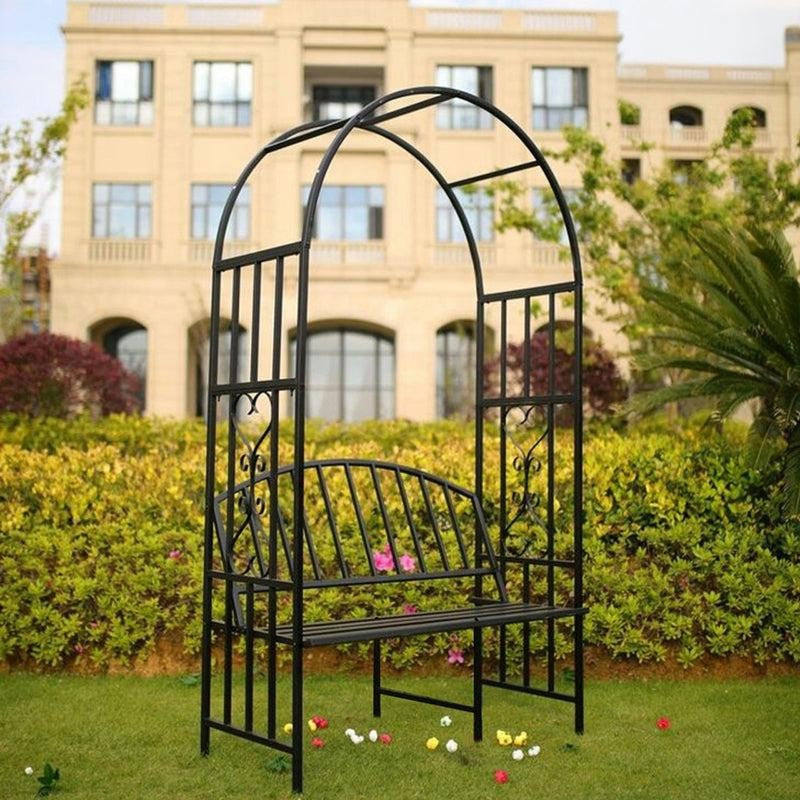 Arch Arbor Metal Outdoor Bench With Planter Stand - Black media 5