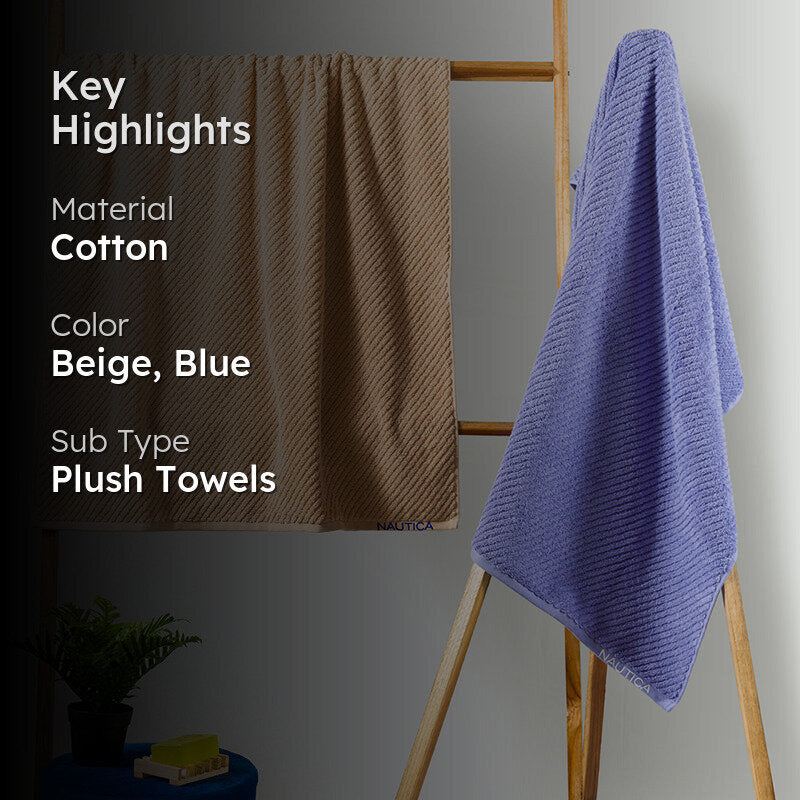 Nautica Riviera Soft Cotton Bath Towel (Beige & Light Blue) - Set Of Two media 2