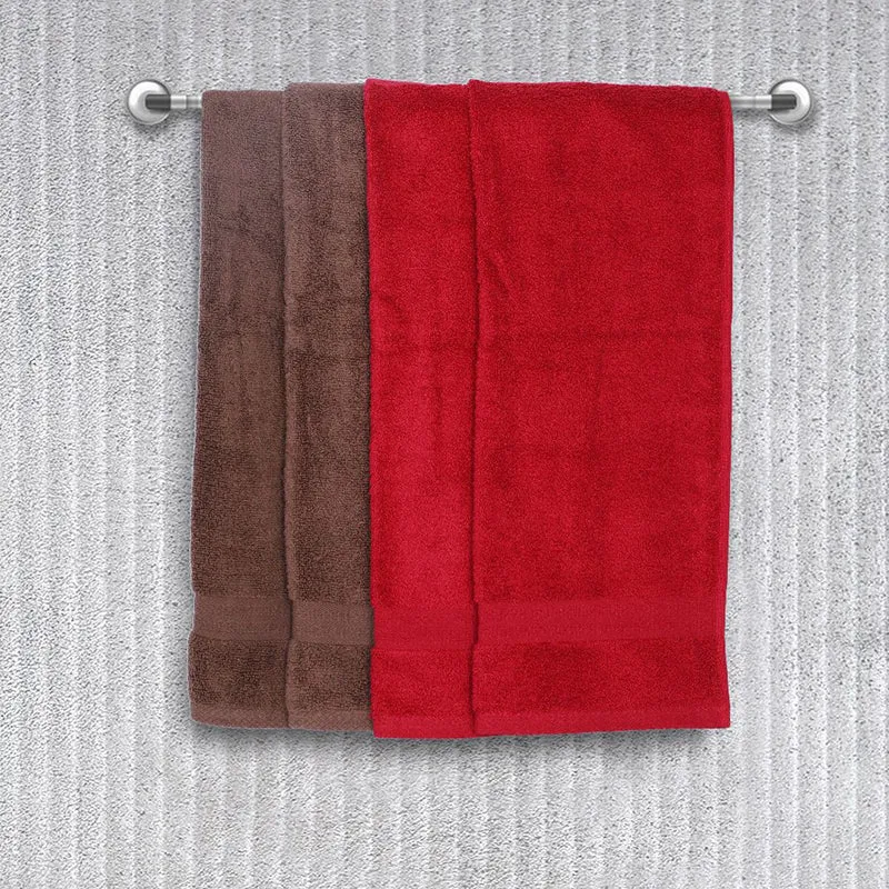 Nuage Cotton Hand & Face Towel (Red & Brown) - Set Of Four media 1