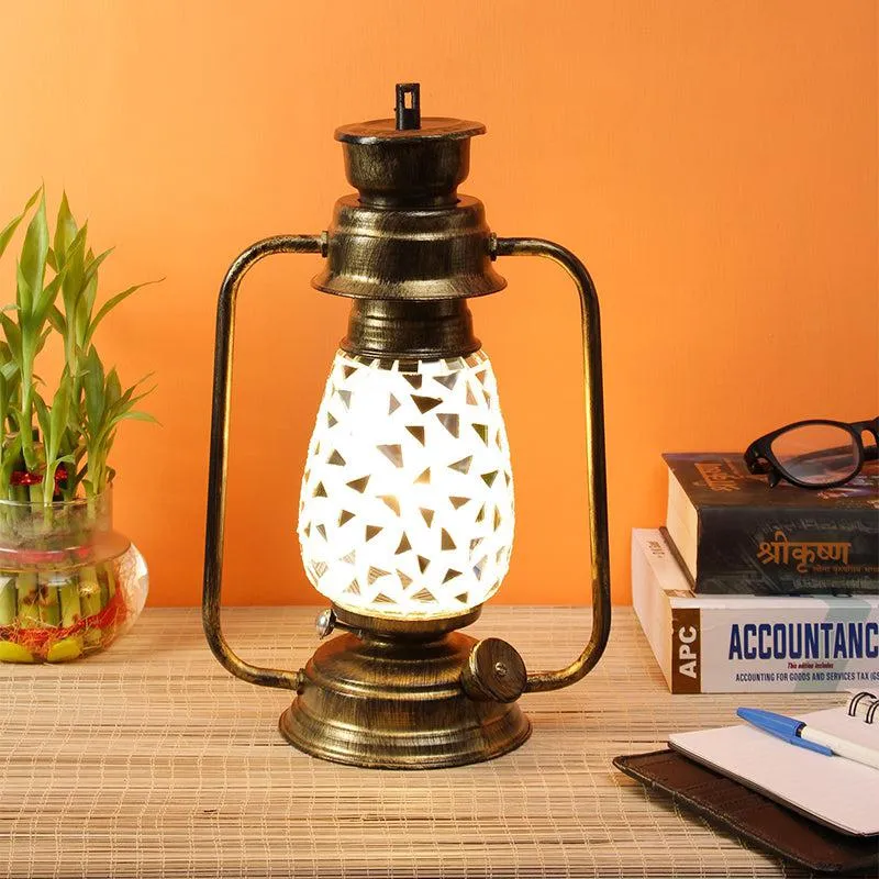 Dvija Mosaic Lantern Iron Table Lamp - Gold,Silver media 1