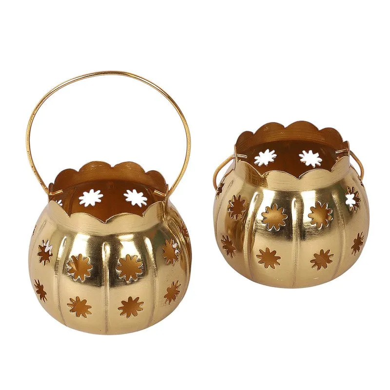 Himera Matki Tealight Candle Holder (Gold) - Set Of Two media 5