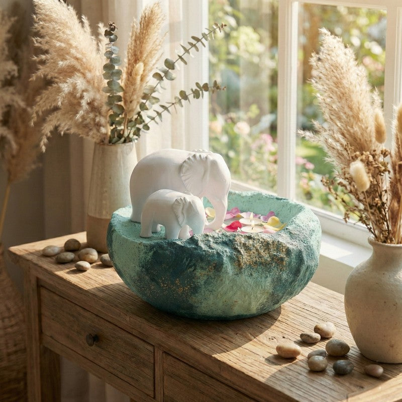 Serene White Elephant Resin Urli media 4