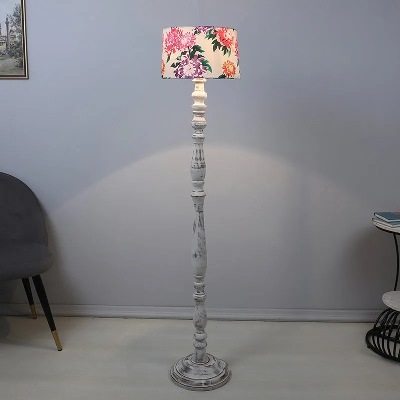 Miyabi Totem Printed Mango Wood Floor Lamp - White media 2