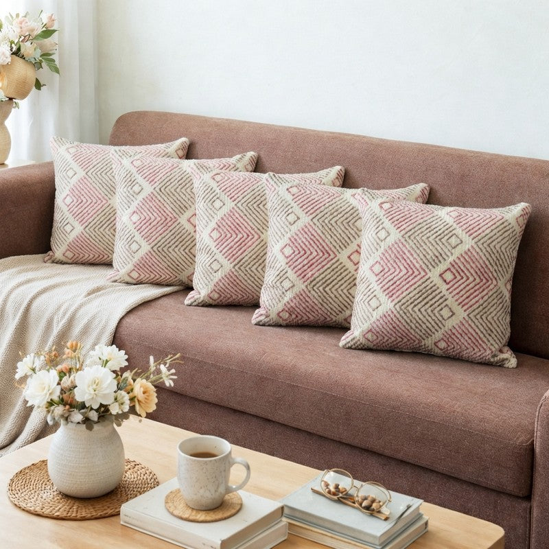 AngularAura Cushion Cover (Coral) - Set Of Five