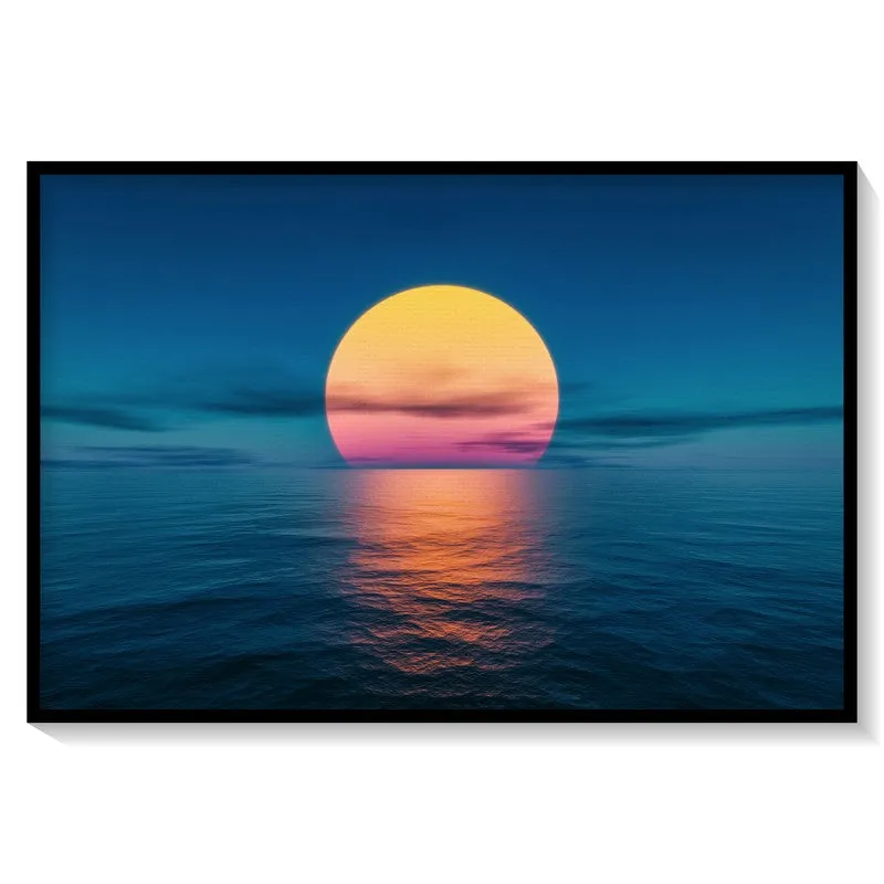 Sunset By The Ocean Canvas Wall Painting - Black Frame media 8