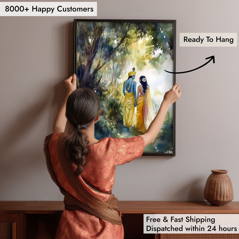 Sri Radha Krishna Archival Paper Wall Painting With Frame - Black media 6
