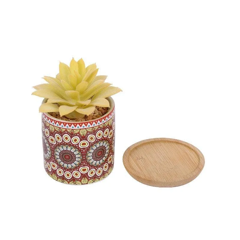 Faux Echeveria In Ethnic Pot - 12.5 cms media 3