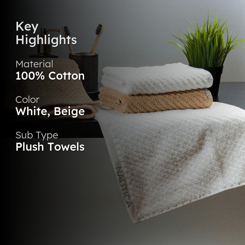 Nautica Riviera Soft Cotton Hand Towel (White & Light Tan) - Set Of Four media 2
