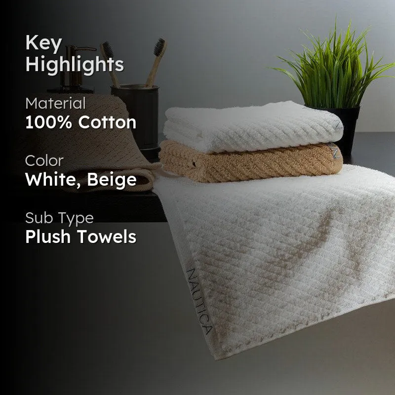 Nautica Riviera Soft Cotton Hand Towel (White & Light Tan) - Set Of Four media 2