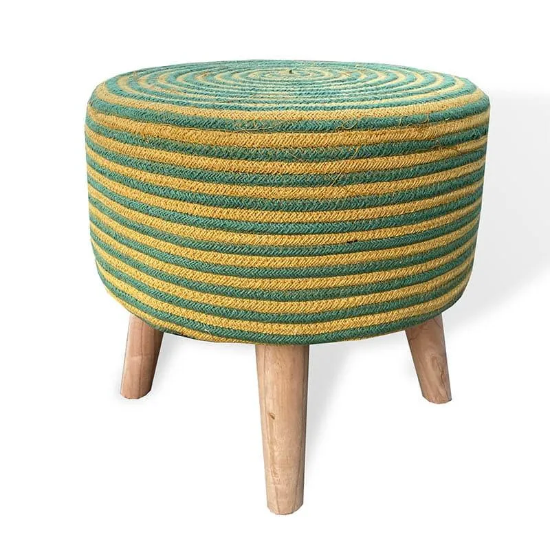 Junis Striped Juco Ottoman - Green & Yellow media 3