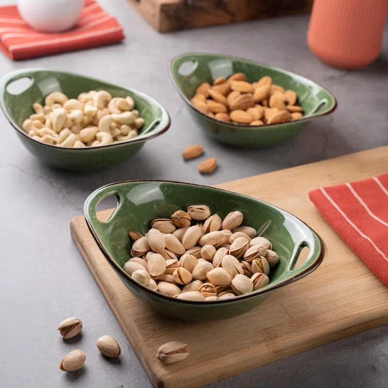 SavorBite Porcelain Snack Bowl (Green/320 mL Each) - Set of Three media 3