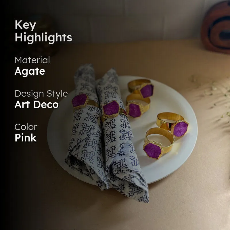 Suzzaine Handcrafted Agate Napkin Rings (Pink) - Set Of Six media 2