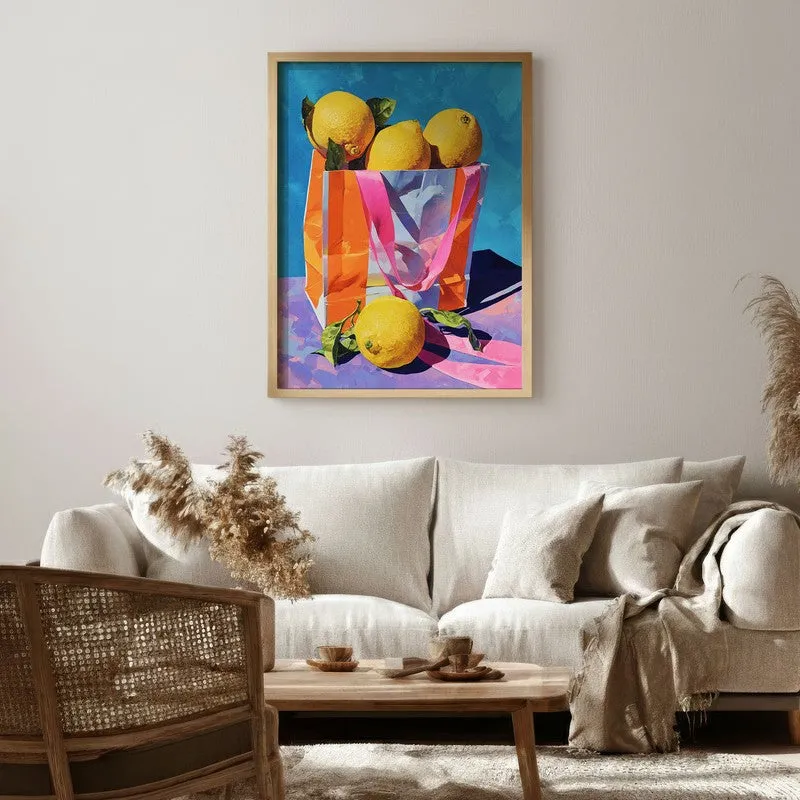 Citrus Tote Canvas Wall Painting - Brown Frame media 1