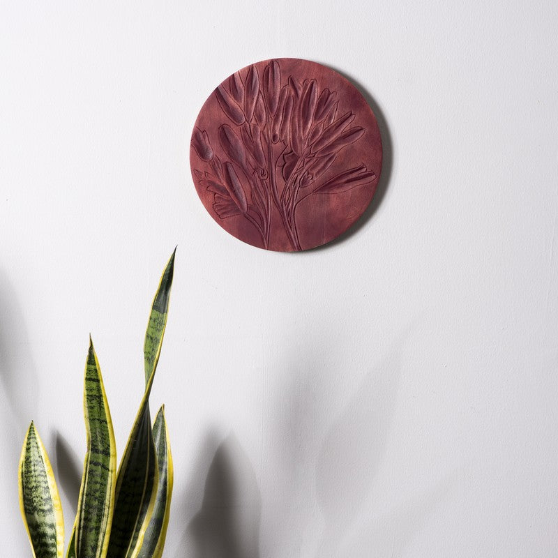 Crimson Petals Floral Wooden Carved Wall Plate