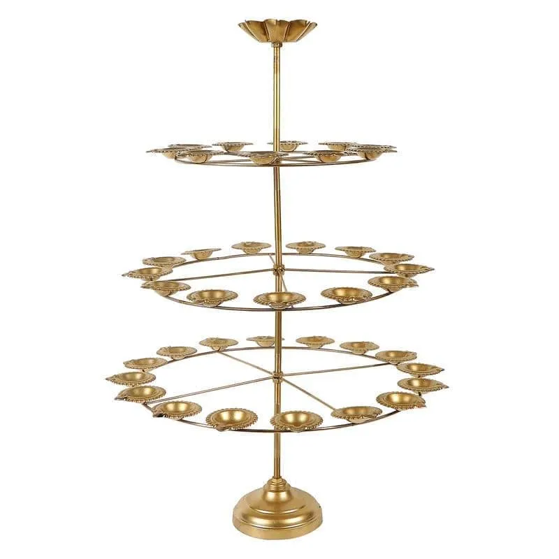 Taruna Iron Diya Stand - Gold media 3