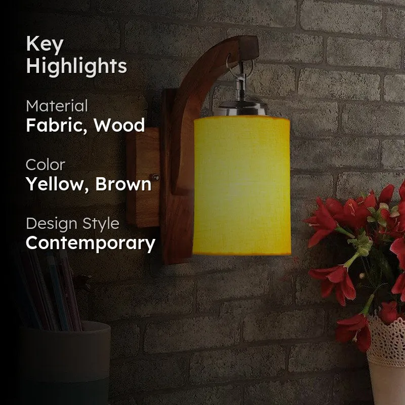 Forma Cylindrical Fabric & Wooden Wall Lamp - Yellow media 2
