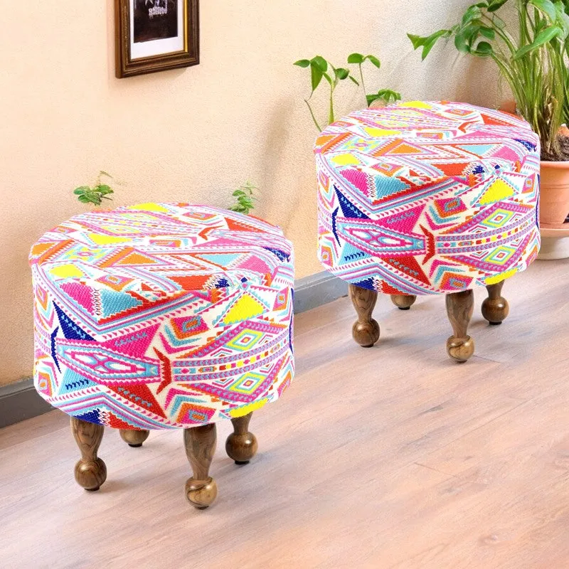 Iverix Acacia Wooden Ottomans (Multicolor) - Set Of Two media 1