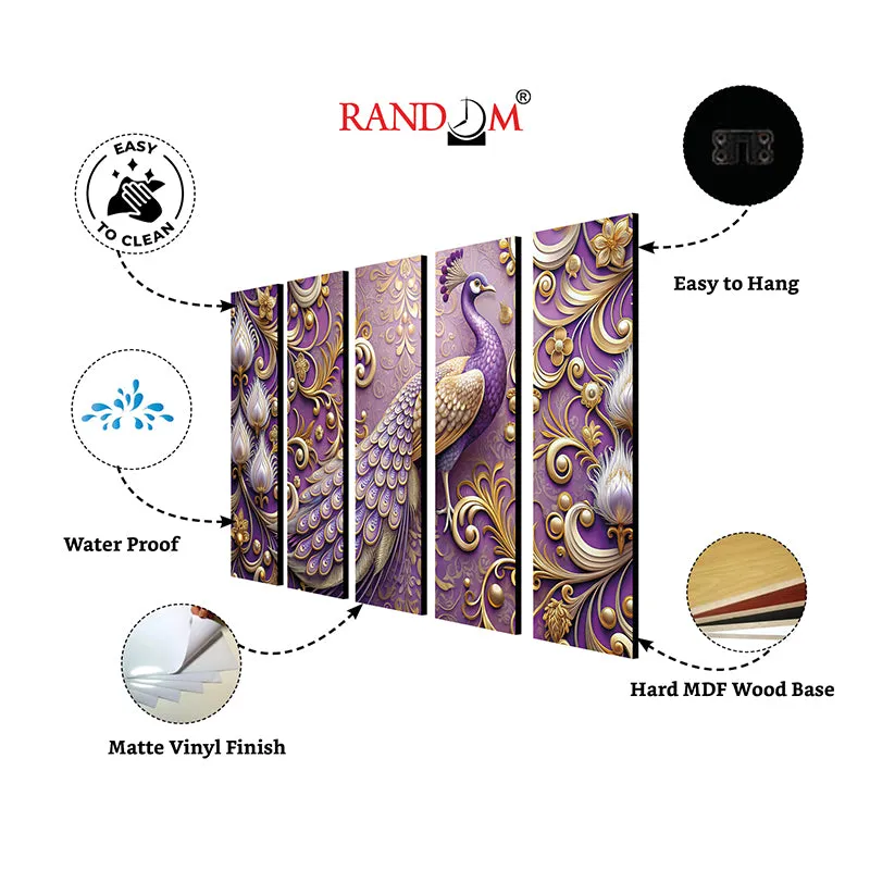 Purple Peacock Canvas Wall Art - Set Of Five media 7