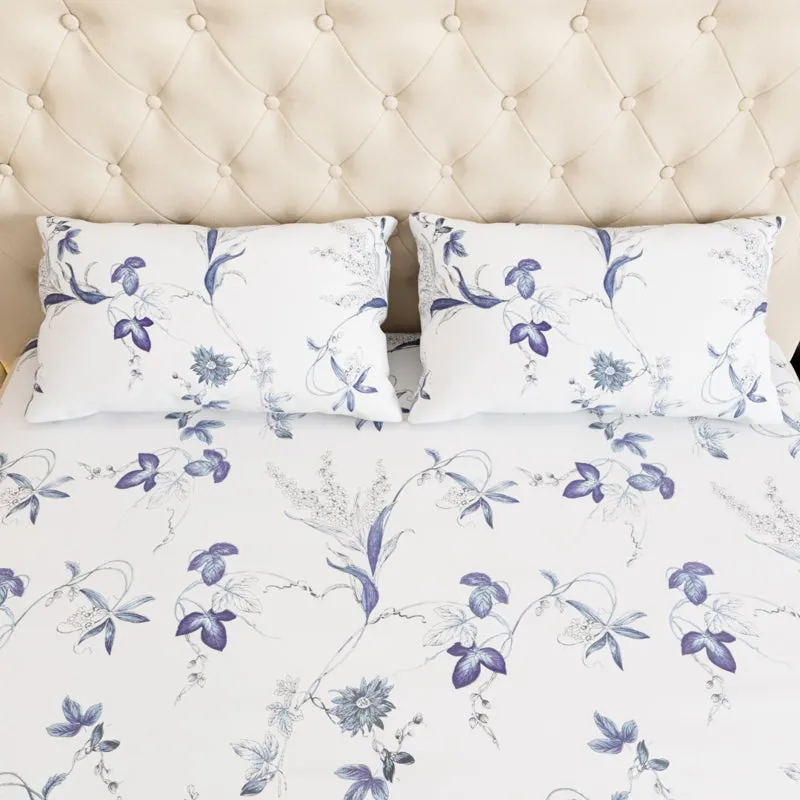 Sunpetal Floral Cotton Bedsheet (Blue) - 180 TC media 4