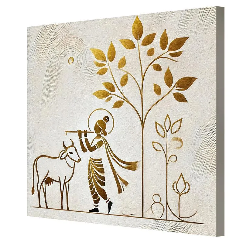 Golden Krishna And Cow Wall Painting media 5