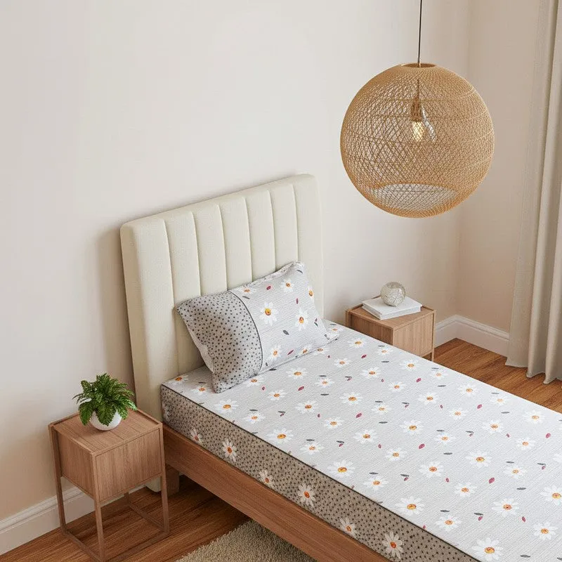 Daisy Blush Printed Cotton Bedsheet (Grey) - 200 TC media 3