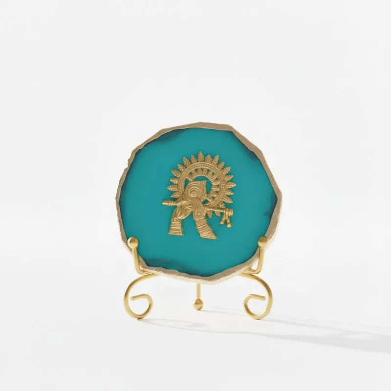 Krishna Harmony Agate Showpiece With Stand - Blue media 3