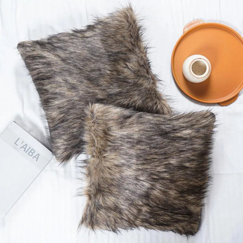 Velvuro Faux Fur Solid Cushion Cover (Dark Grey) - Set Of Two media 1