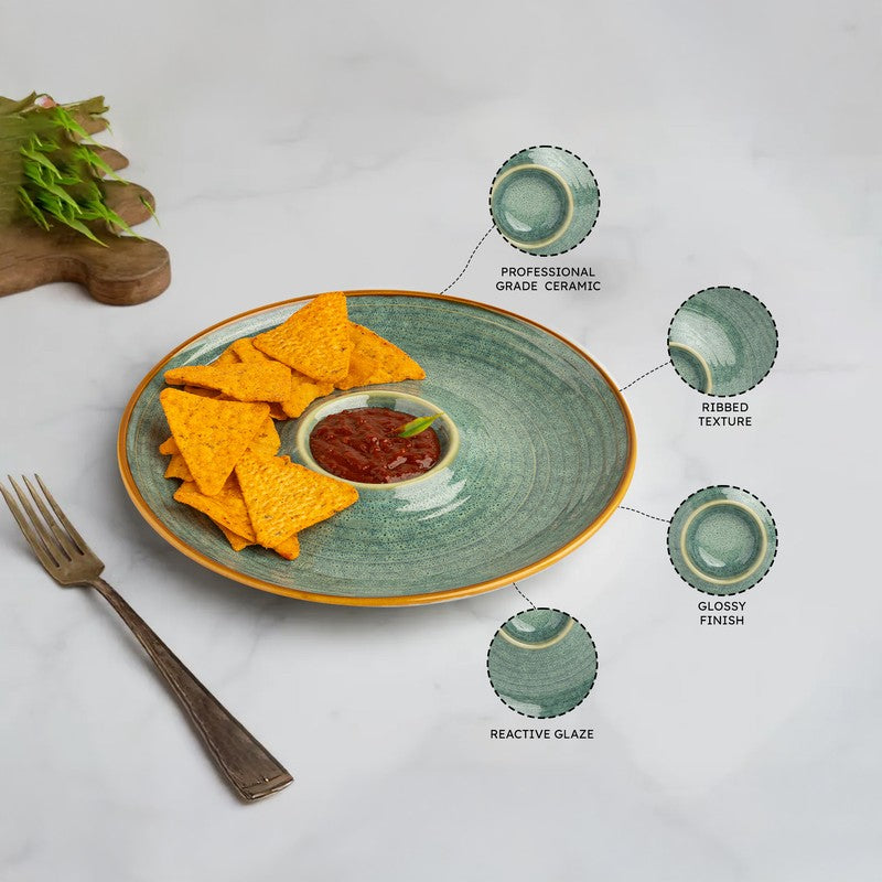 Verdant Shore Ceramic Chip n Dip Platter - Green media 5