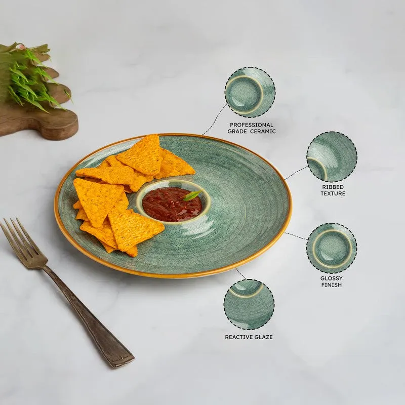 Verdant Shore Ceramic Chip n Dip Platter - Green - 5
