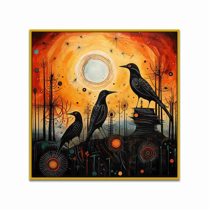 Raven Silhouette Canvas Wall Art With Frame media 4