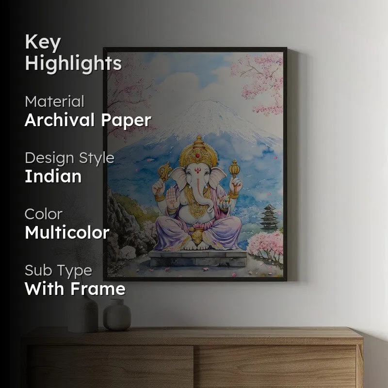 Parvataputra Ganesha Spiritual Archival Paper Wall Painting With Frame - Black media 2