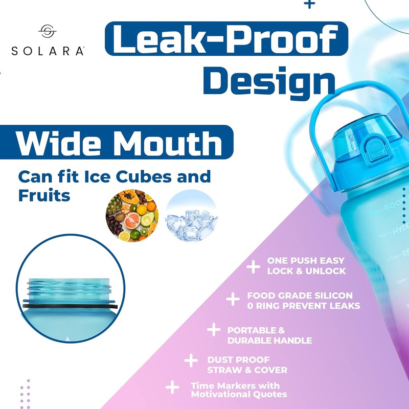 Solara Siply Plastic Water Bottle (2000 mL) - Blue,Pink media 5