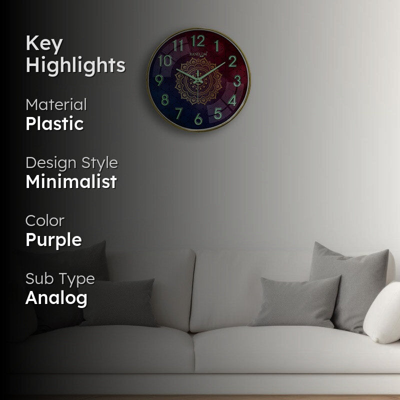 Mandala Round Floral Plastic Wall Clock - Purple media 2