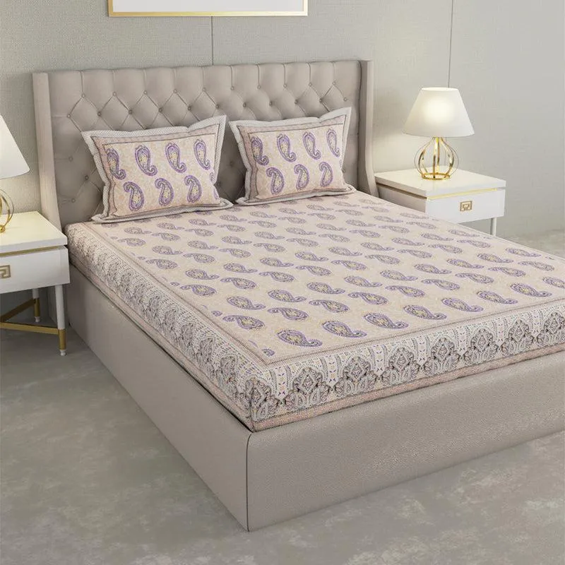 Suyash Printed Cotton Bedsheet (Beige) - 240 TC media 4